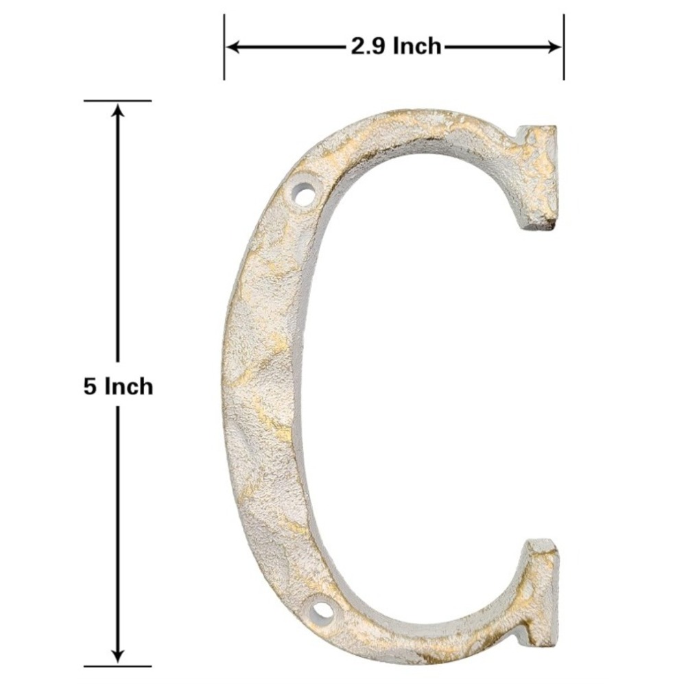 Cast Iron‎ Letter C Hammered Metal 5 Inch House Number Gold White Address Sign